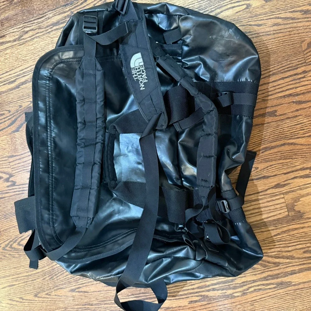 The North Face Base Camp Duffel Bag Large Black Yellow Backpack Straps 95L
